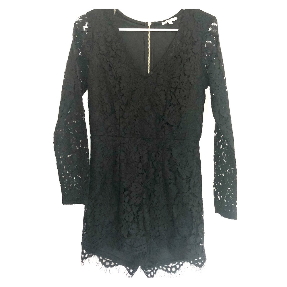 Black lace romper with long sleeves